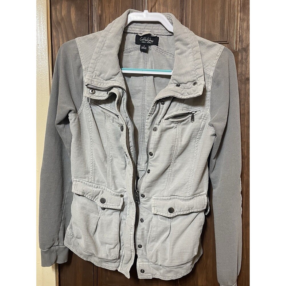 CoffeeShop NY Light Gray Mixed Media Utility Moto Jacket Women's Small